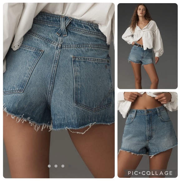 NWT new 29 fits 28 Anthropologie pilcro high rise frayed denim jean shorts blue - Picture 13 of 17